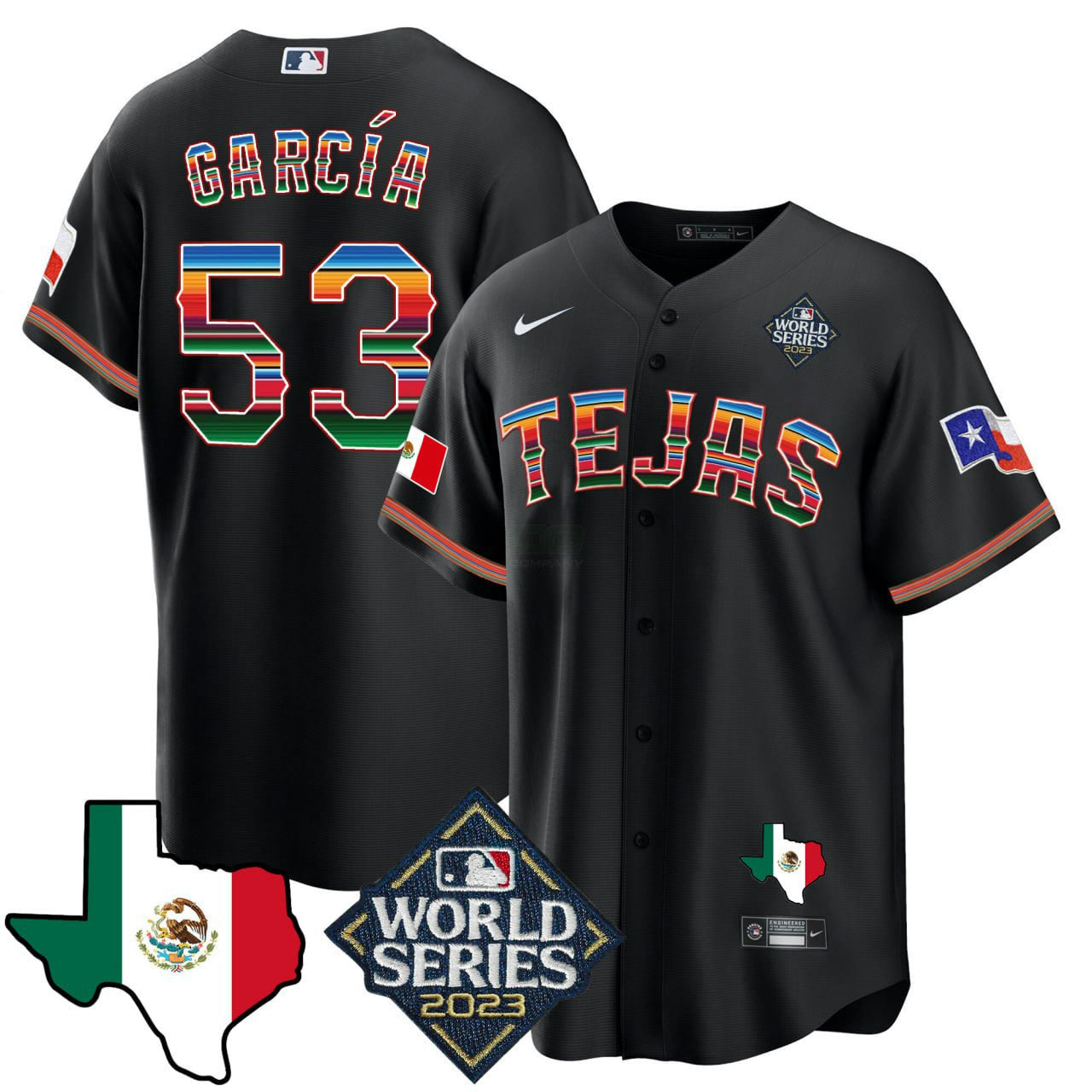 Camisa MLB Adolis Garcia Texas Mexico World Series Jersey 2023 - Preta