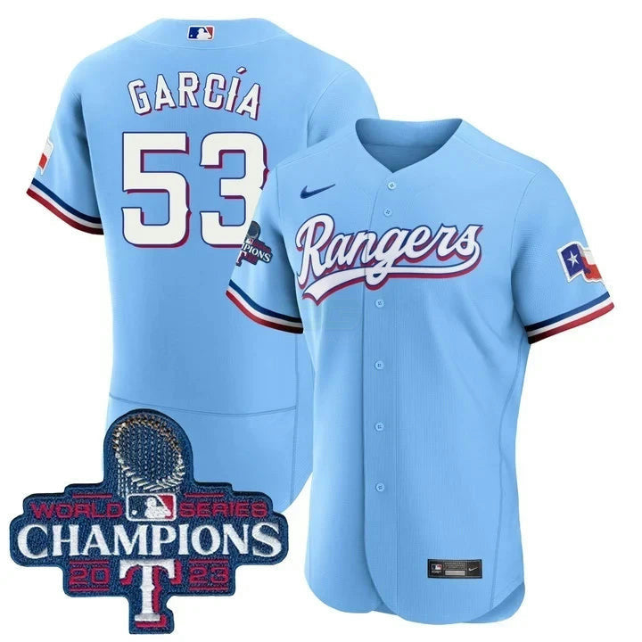 Camisa MLB Adolis Garcia Texas World Series Champions Powder Blue Jersey 2023 - Powder Azul