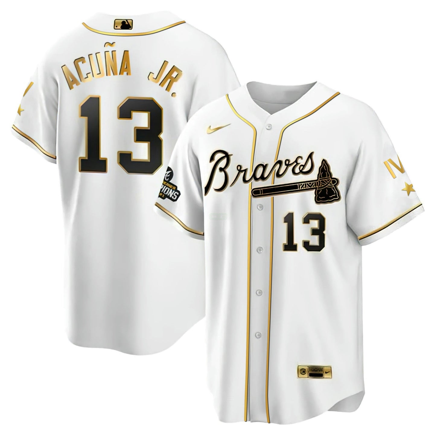 Camisa MLB Atlanta 4x World Series Branca Dourada Jersey Collection