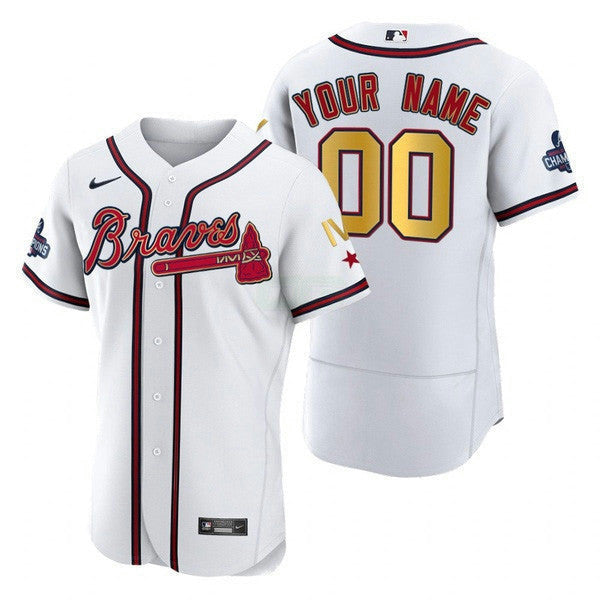 Camisa MLB Atlanta 4x World Series Dourada Trim Custom Name and Number Jersey – Stitched