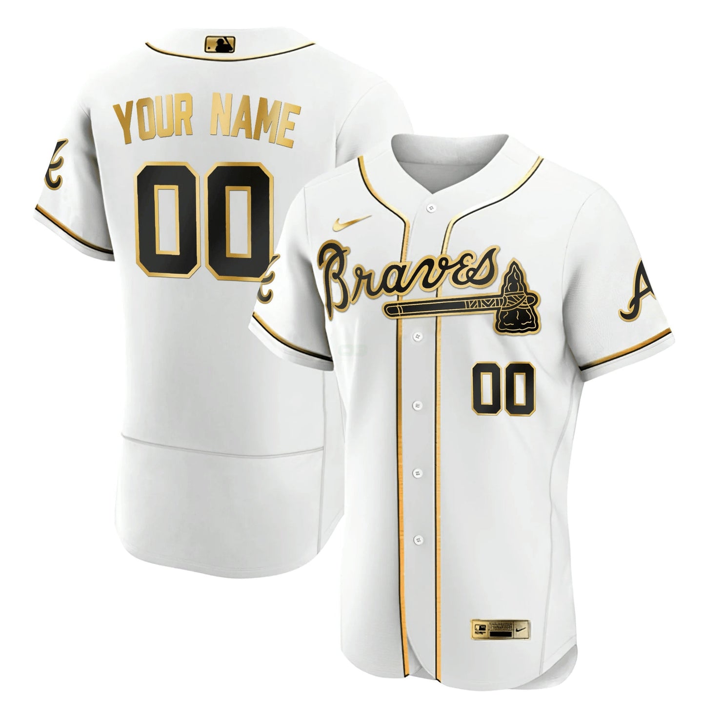 Camisa MLB Atlanta Preta Dourada & Branca Dourada Jersey