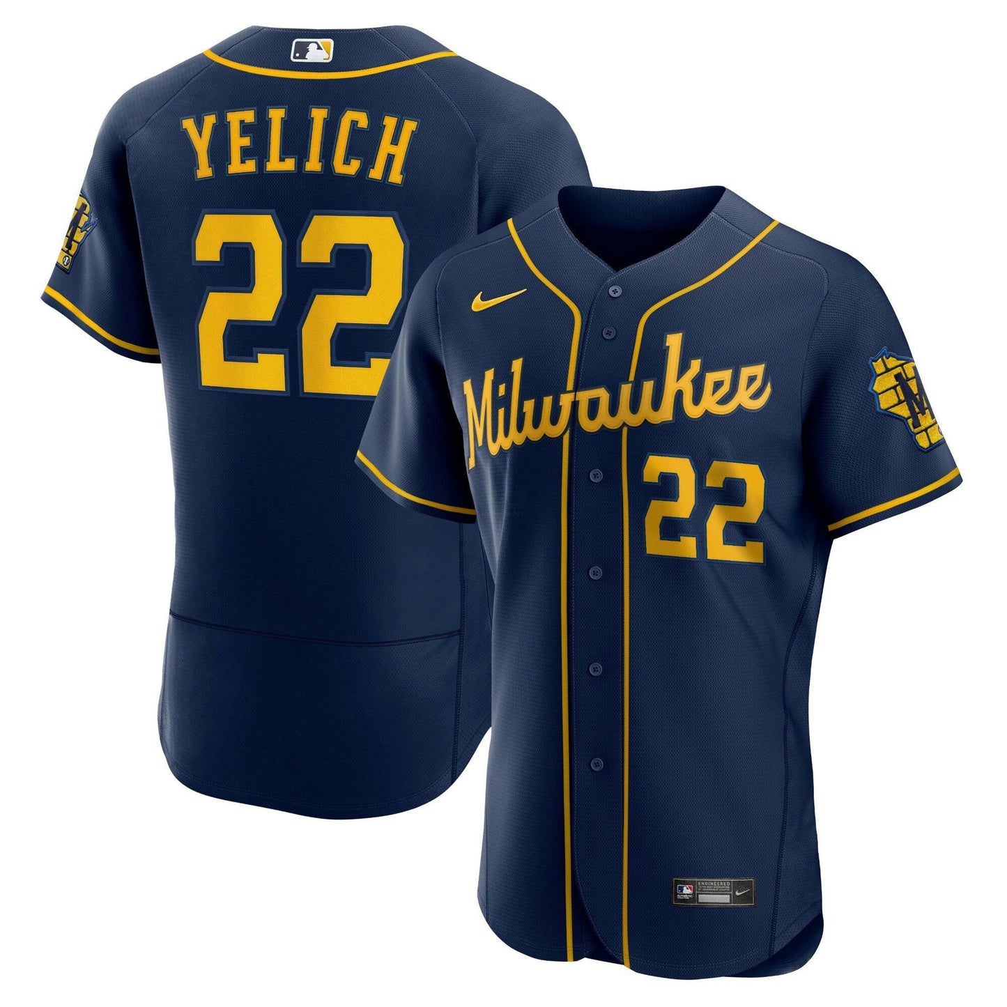 Camisa MLB Christian Yelich Milwaukee Navy Jersey - Flex Base