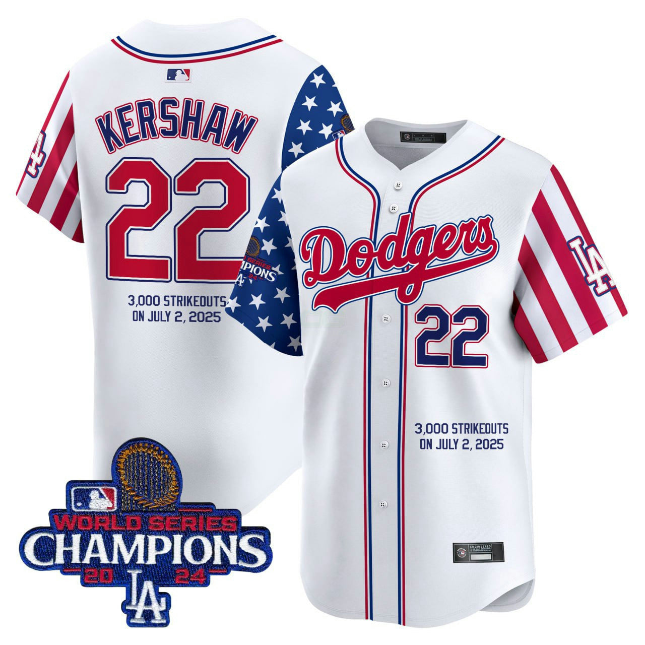 Camisa MLB Clayton Kershaw 3000 Strikeouts 2025 Branca Jersey – Stitched - Clayton Kershaw