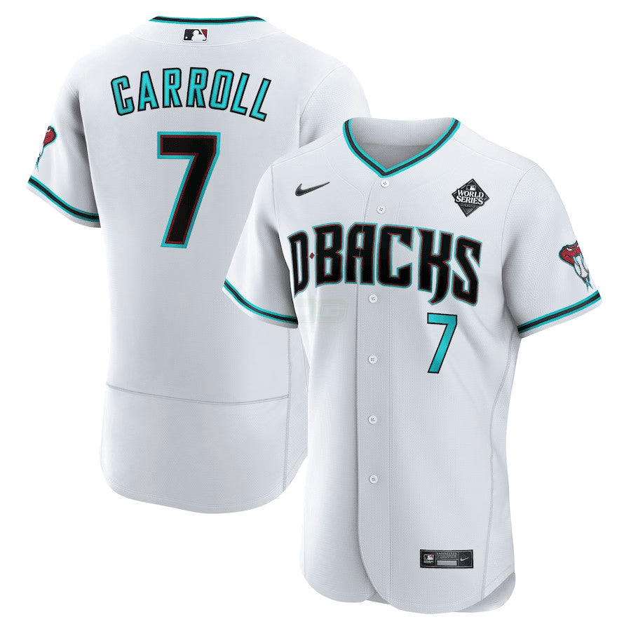 Camisa MLB Corbin Carroll Arizona 2023 World Series Patch Jersey – Branca