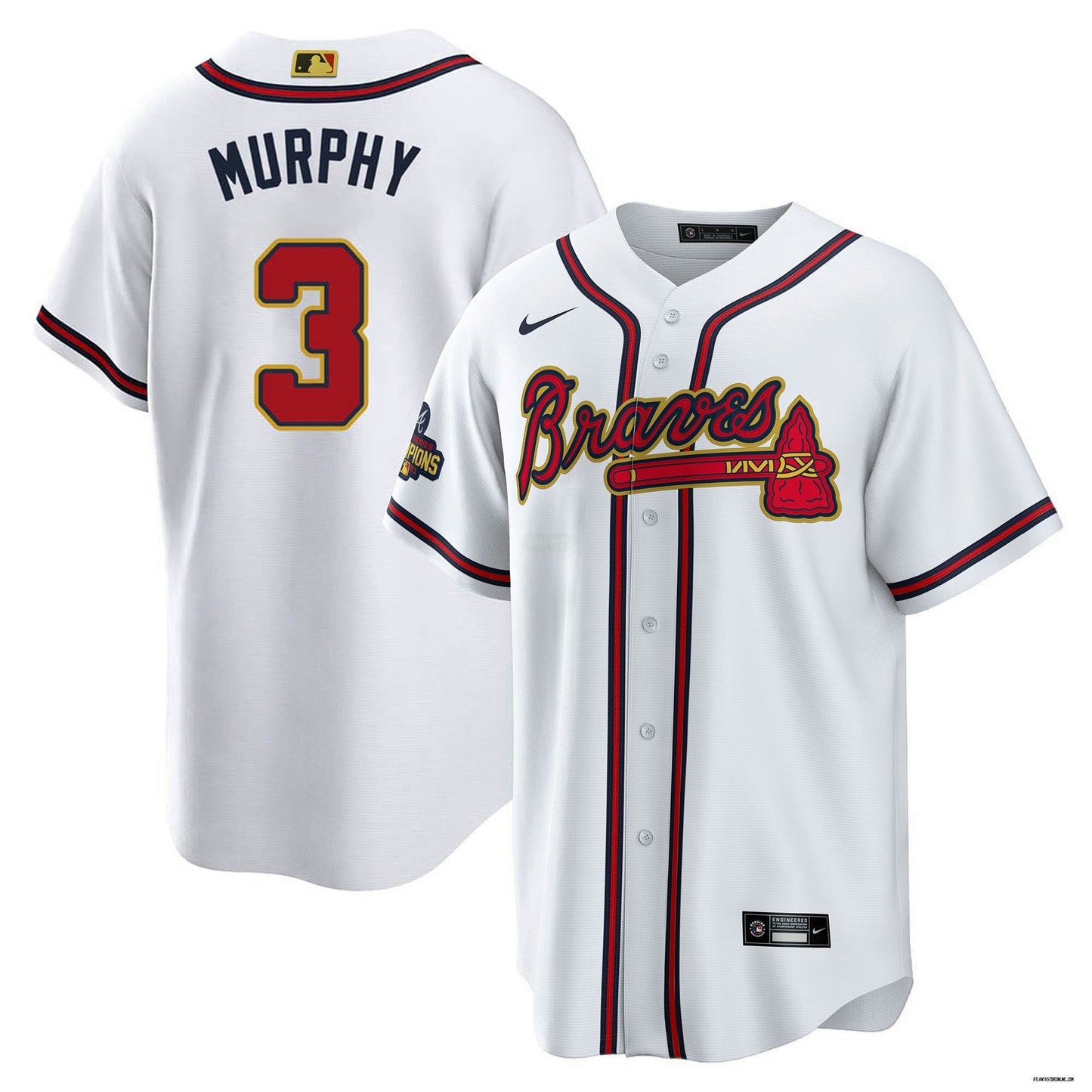 Camisa MLB Dale Murphy Atlanta 2022 World Champions Dourada Trim Jersey - Branca