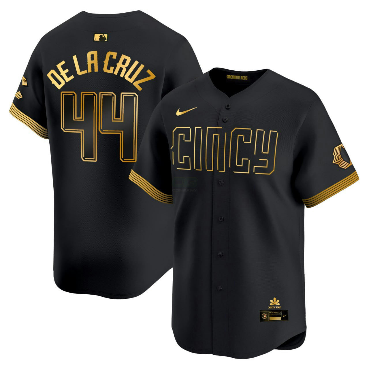 Camisa MLB Elly De La Cruz Cincinnati 2023 City Connect Preta Dourada Jersey - Elly De La Cruz