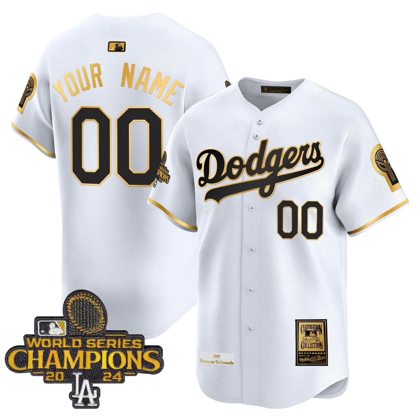Camisa MLB Fernando 1981 & 2024 World Series Champions Patch Cooperstown Jersey - Personalizada
