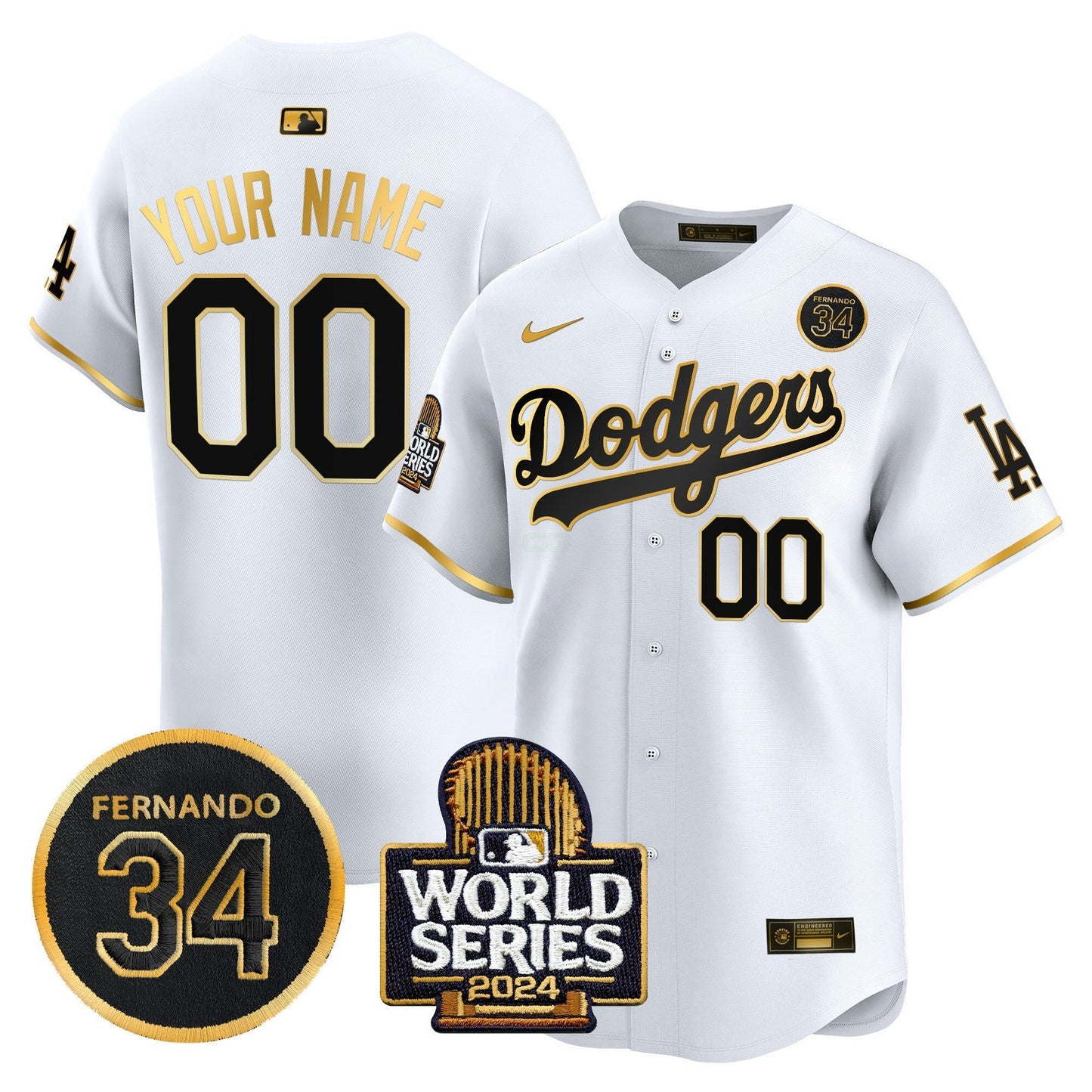 Camisa MLB Fernando Valenzuela & 2024 World Series Patch Vapor Premier Limited Jersey V2