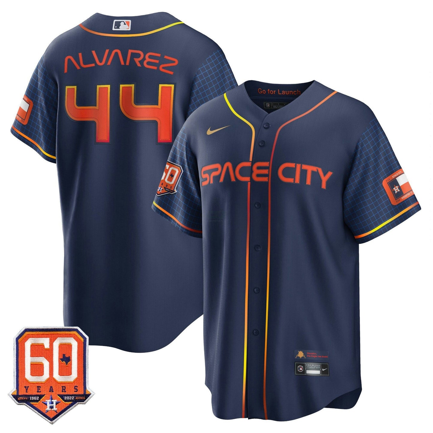 Camisa MLB Houston Cool Base 60th Anniversary Patch Space City Jersey