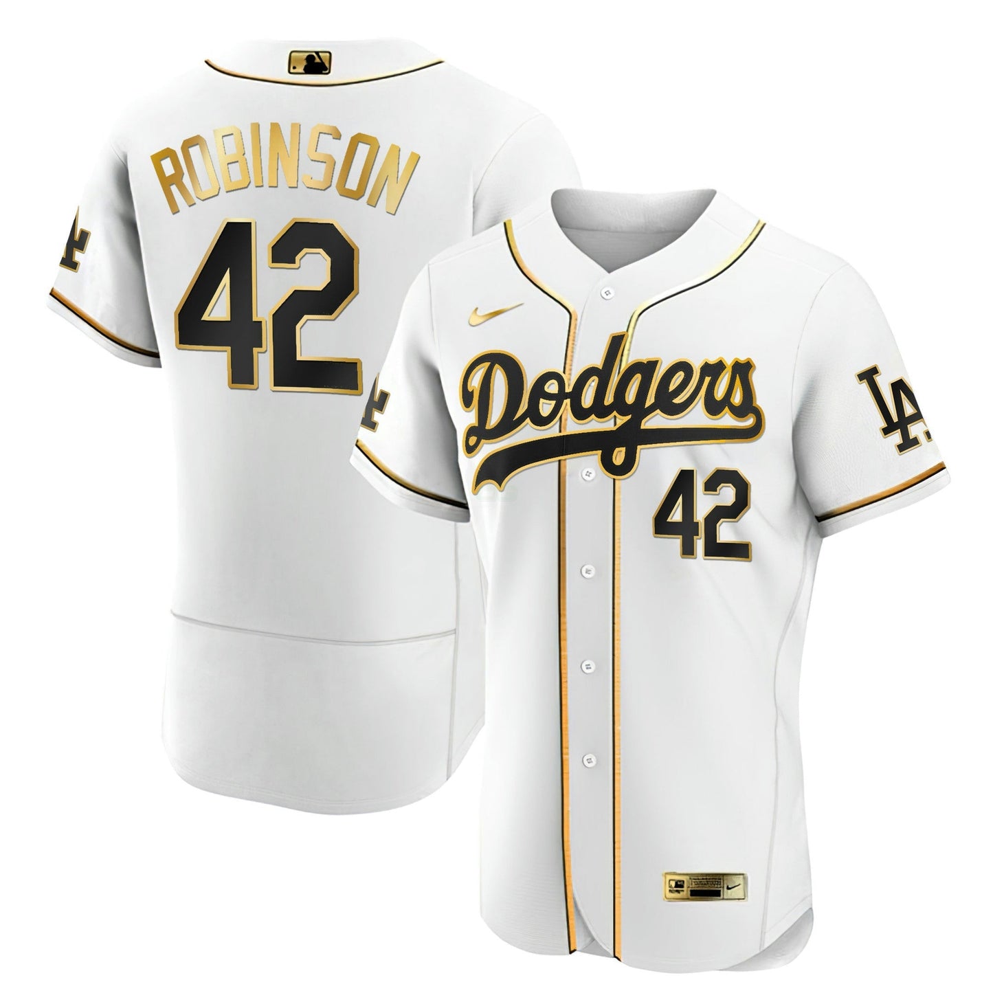 Camisa MLB Jackie Robinson Los Angeles Branca Dourada & Preta Dourada Jersey