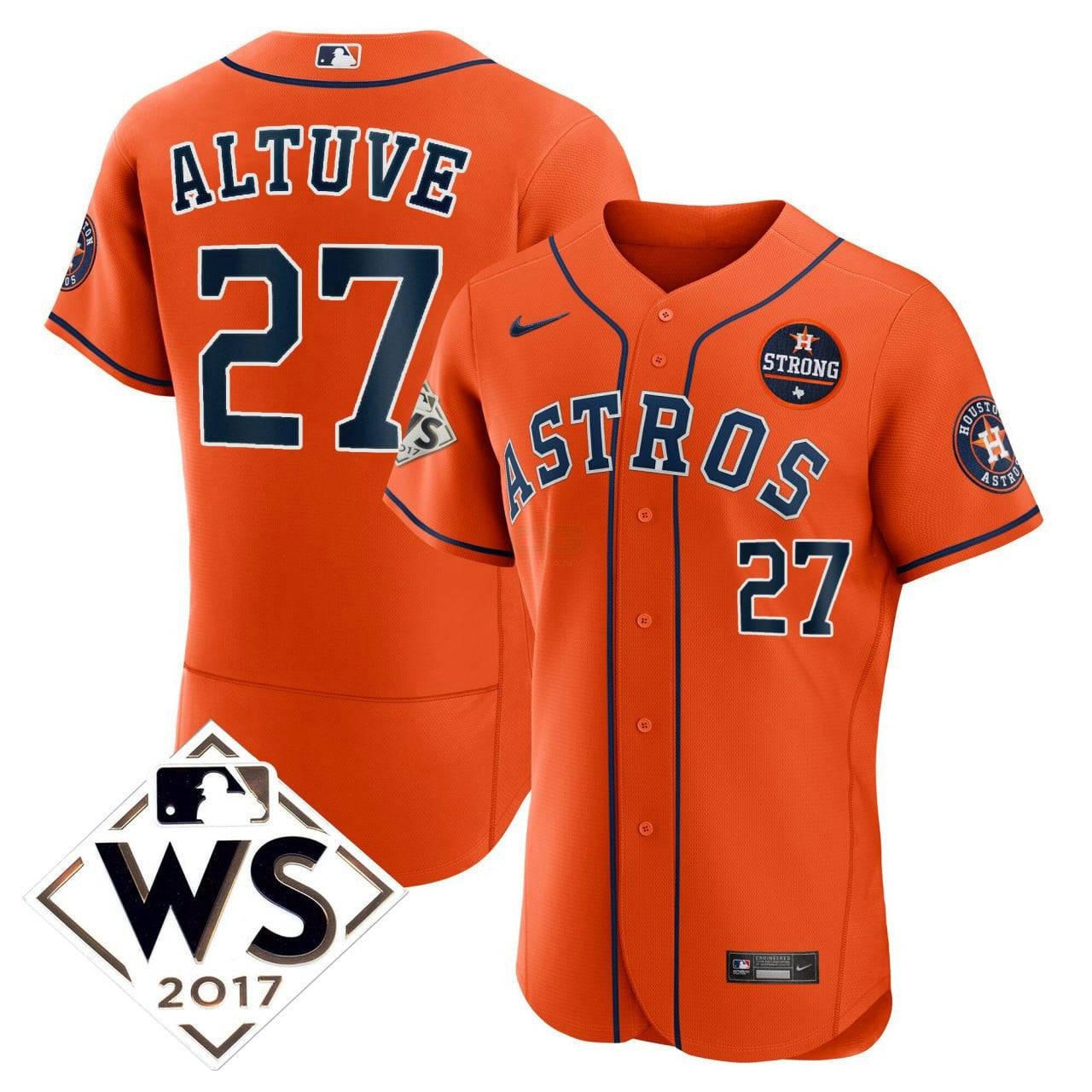 Camisa MLB Jose Altuve Houston 2017 World Series Jersey - Laranja