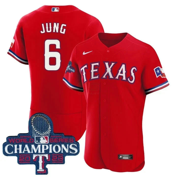 Camisa MLB Josh Jung Texas World Series Champions Vermelha Jersey - Vermelha
