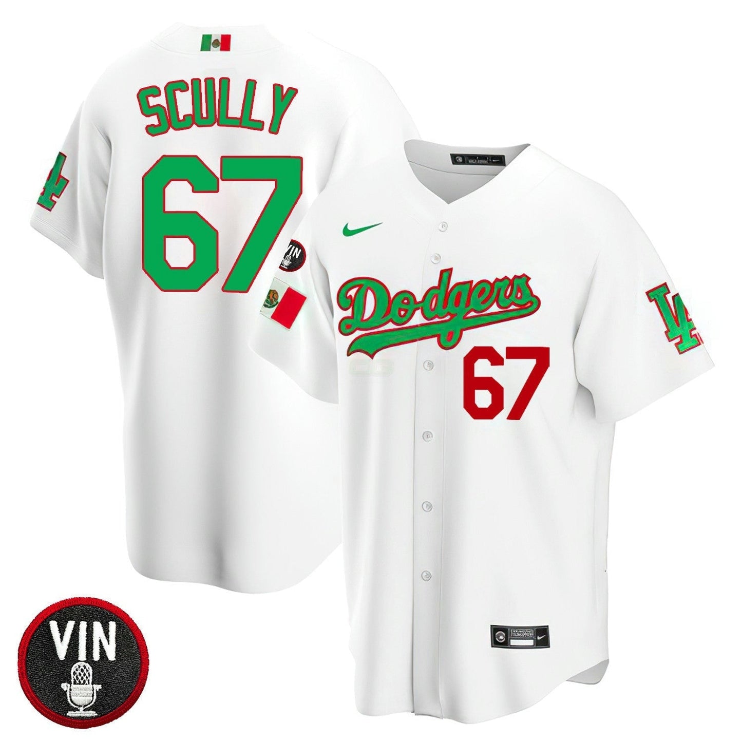 Camisa MLB Los Angeles Vin Scully Patch Mexico Jersey Collection