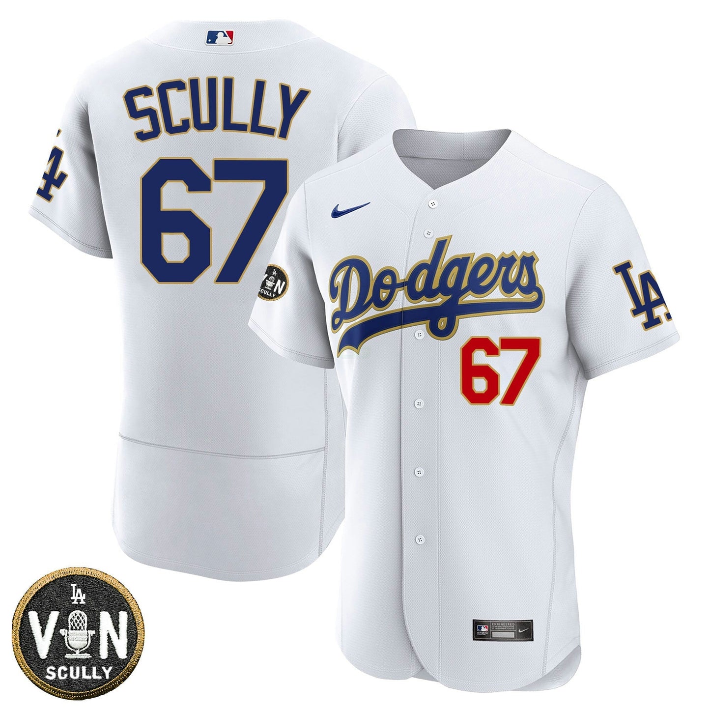 Camisa MLB Los Angeles Vin Scully With Commemorative Patch Dourada Trim Jersey