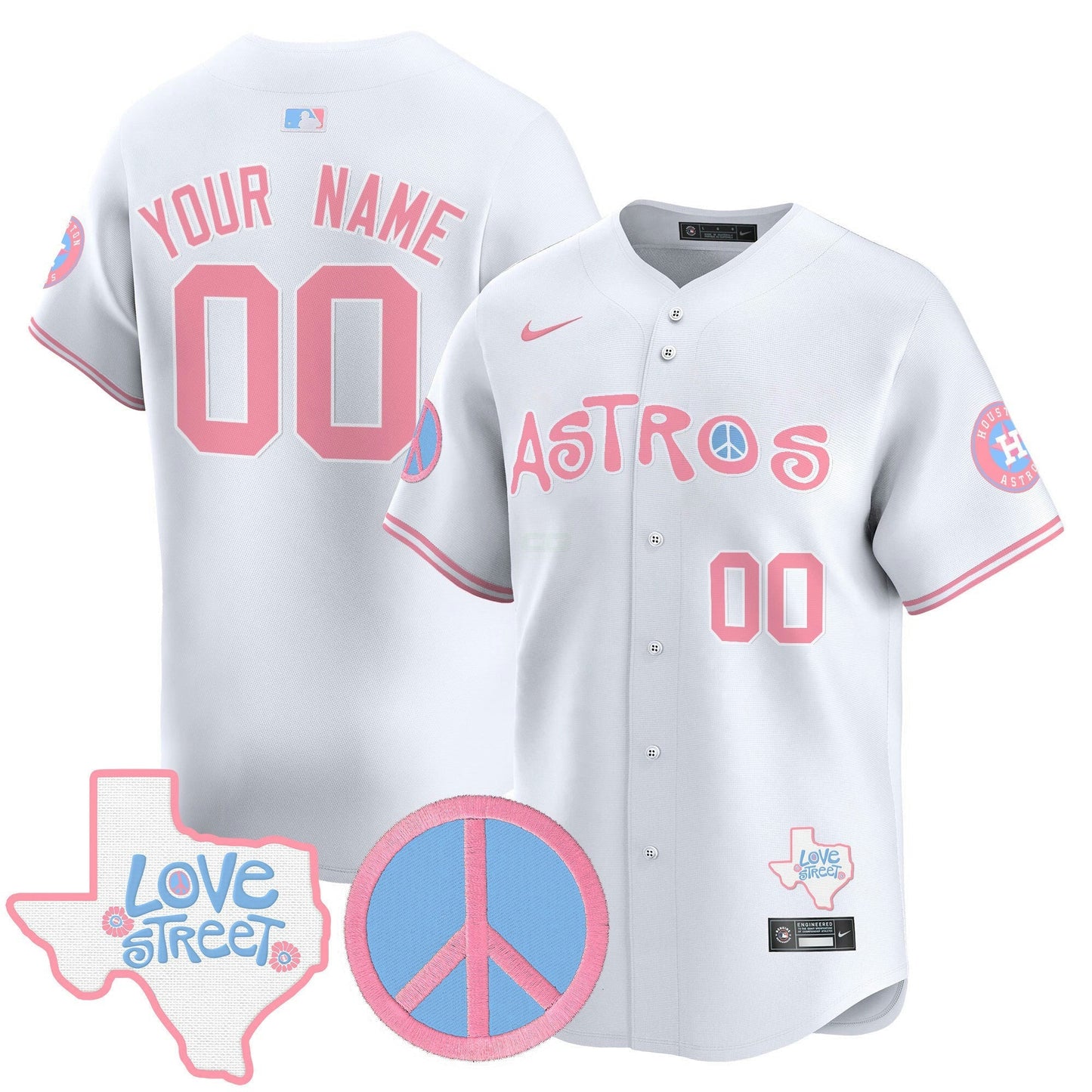 Camisa MLB Love Street & Peace Sign Patch Bubblegum Pink Vapor Premier Limited Jersey