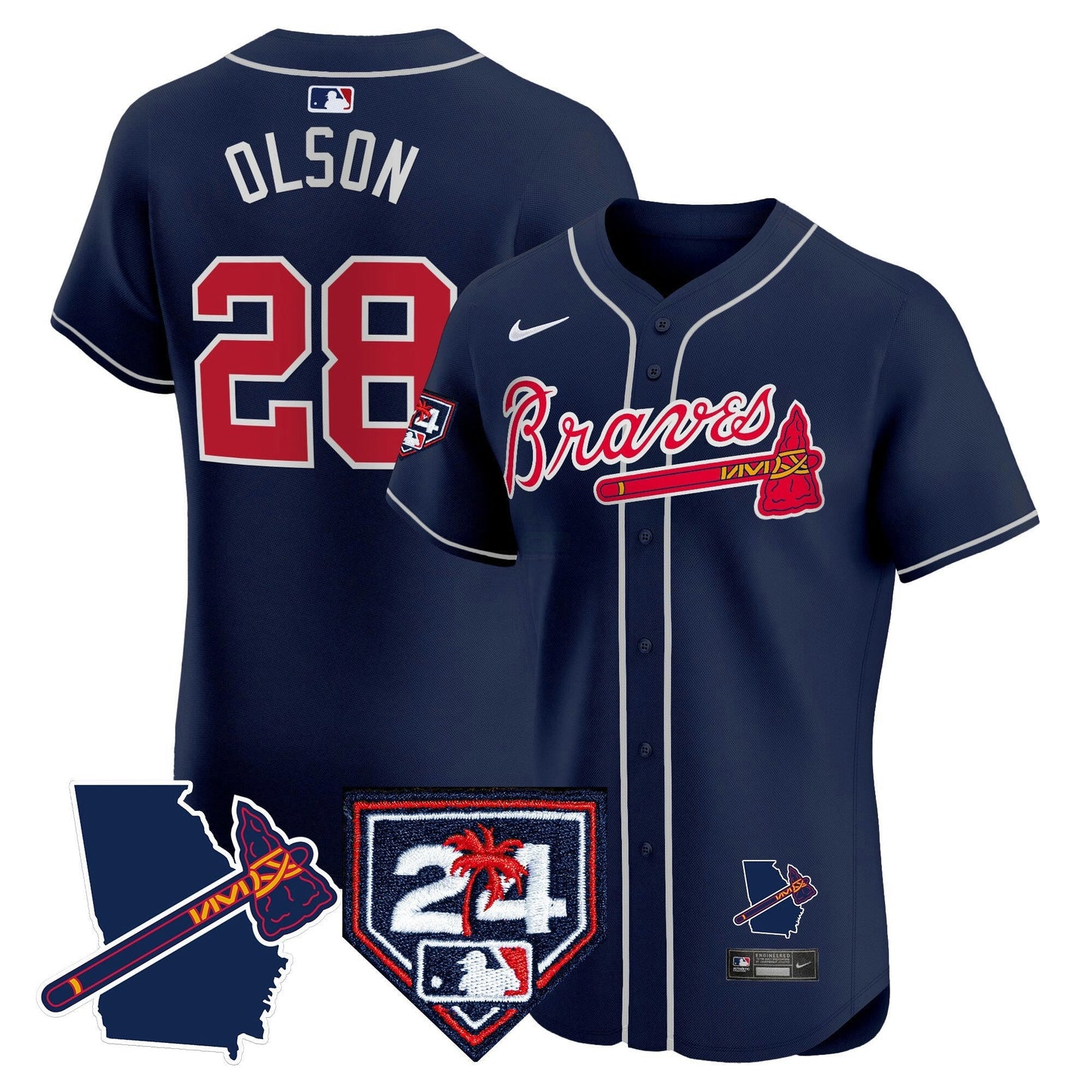 Camisa MLB Men’s Atlanta 2024 Spring Training & Georgia Patch Vapor Premier Elite Jersey