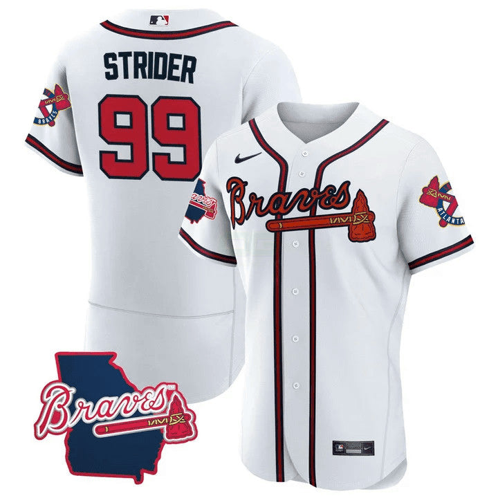 Camisa MLB Men’s Atlanta Georgia State Patch Jersey – Branca