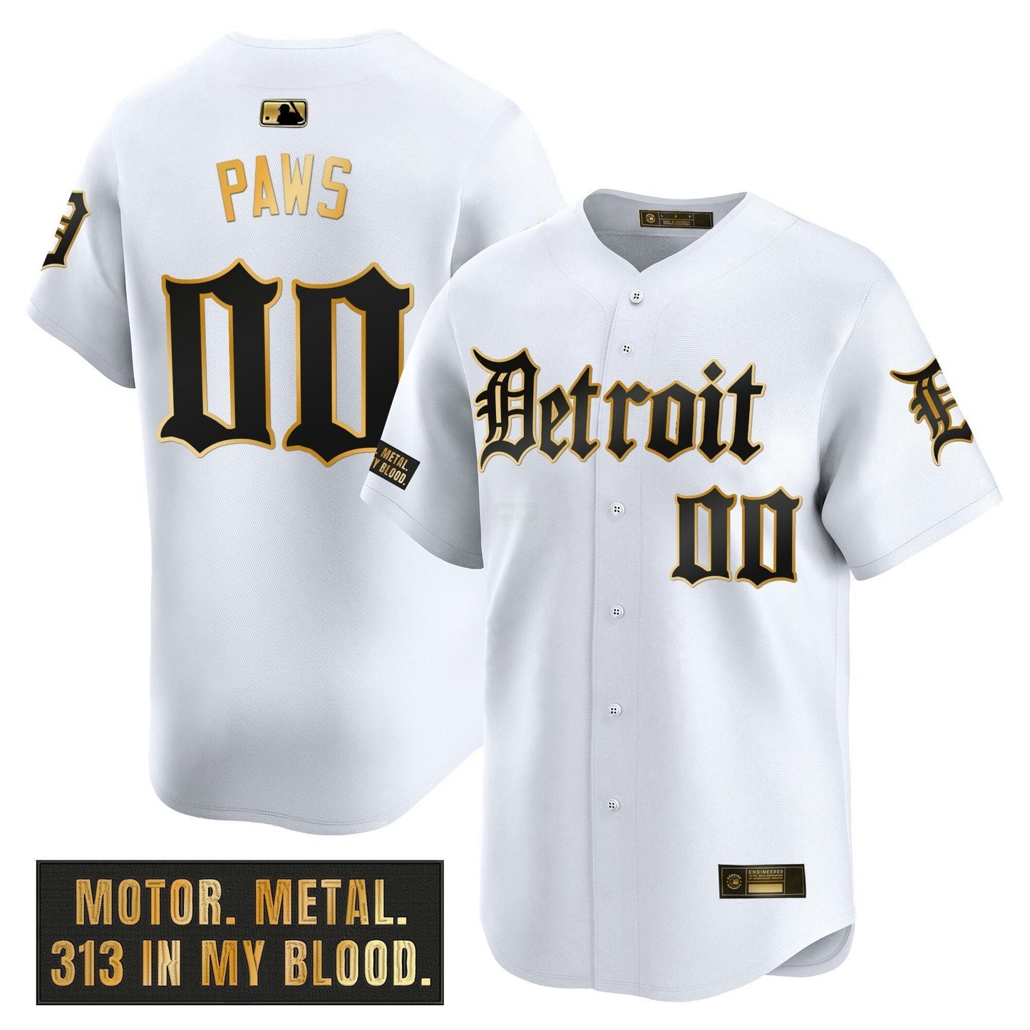 Camisa MLB Men’s Detroit ‘Motor Gothic Edition’ Dourada Vapor Premier Limited Jersey