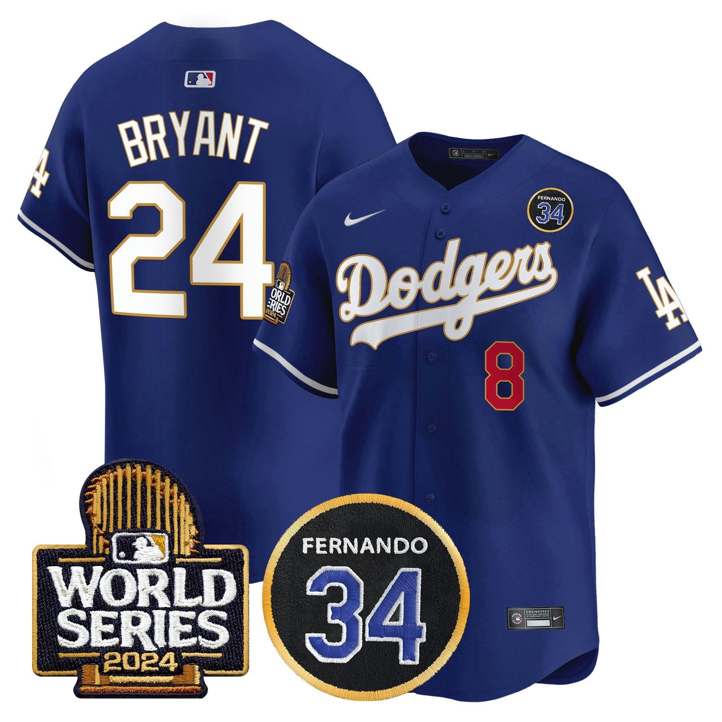 Camisa MLB Men’s Fernando Valenzuela Memorial & 2024 World Series Patch Vapor Premier Limited Jersey