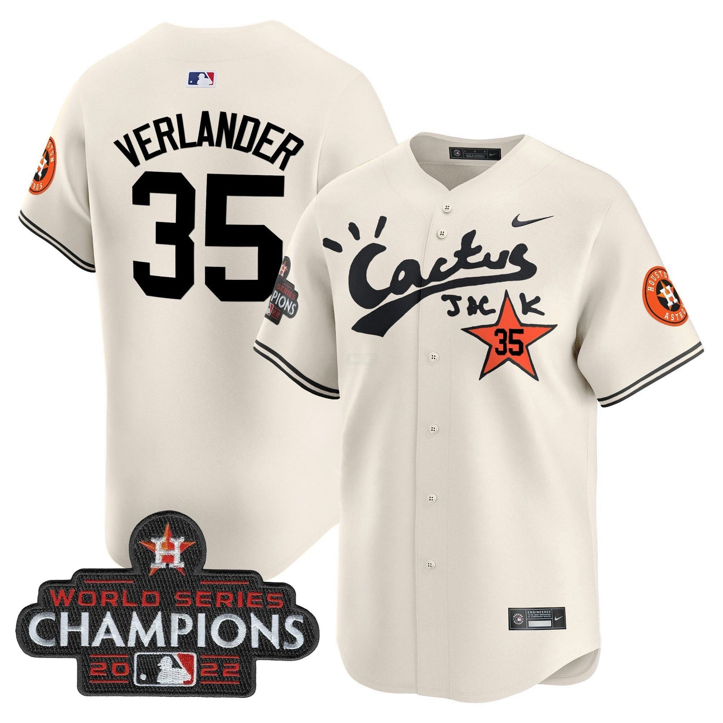Camisa MLB Men’s Houston Cactus Jack Champions Patch Vapor Premier Limited Jersey