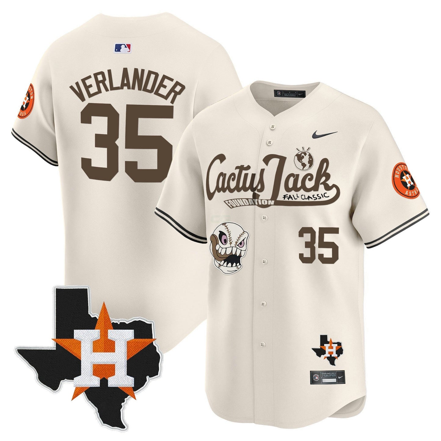 Camisa MLB Men’s Houston Cactus Jack Patch Vapor Premier Limited Jersey V8 – Stitched