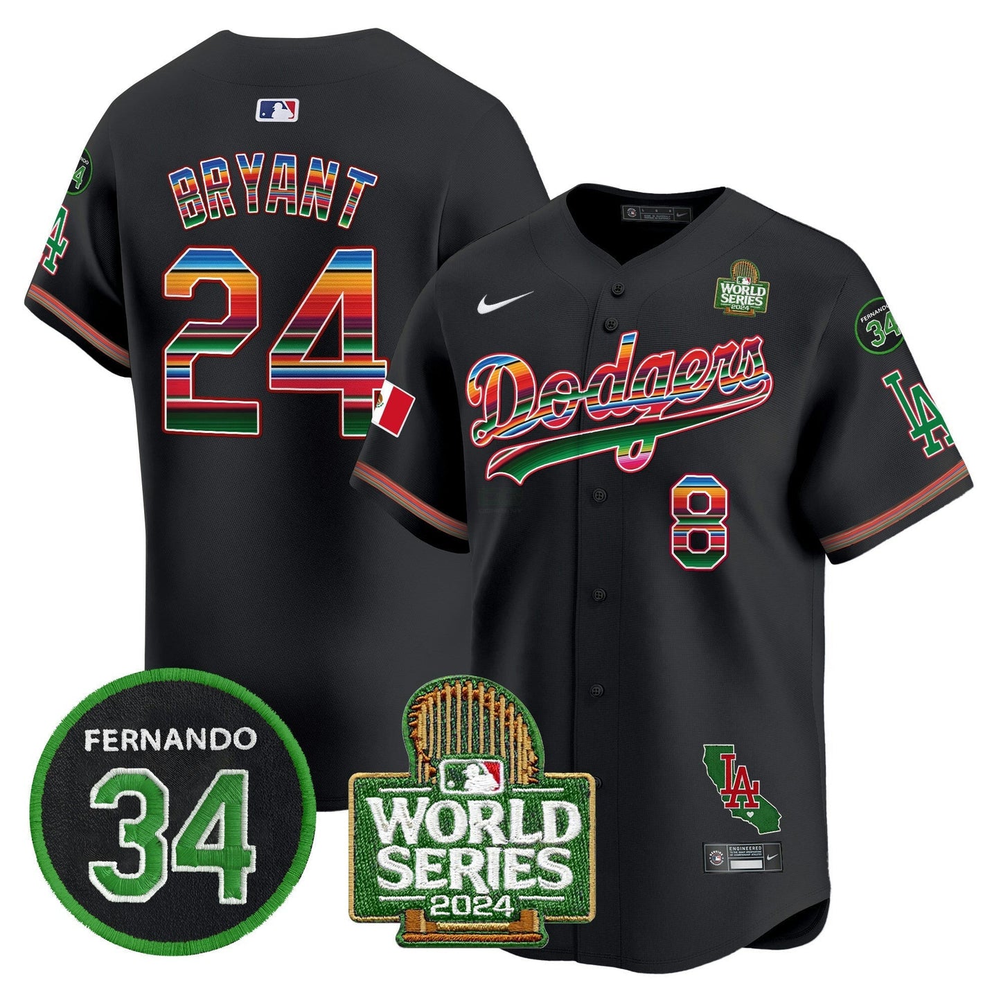Camisa MLB Men’s Mexico Fernando Memorial & 2024 World Series Patch Vapor Premier Limited Jersey V2