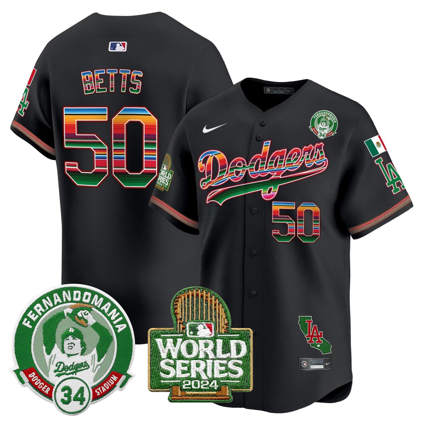Camisa MLB Men’s Mexico Fernando Valenzuela & 2024 World Series Patch Vapor Premier Limited Jersey