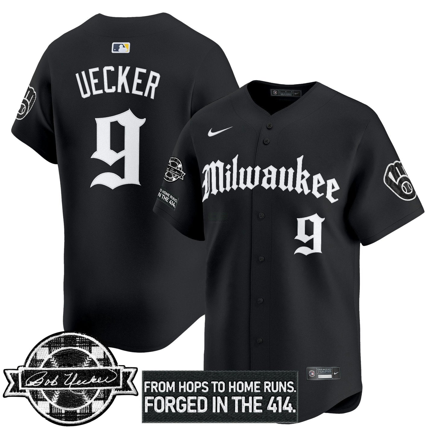 Camisa MLB Men’s Milwaukee Bob Uecker Patch Vapor Premier Limited Jersey – Gothic Edition