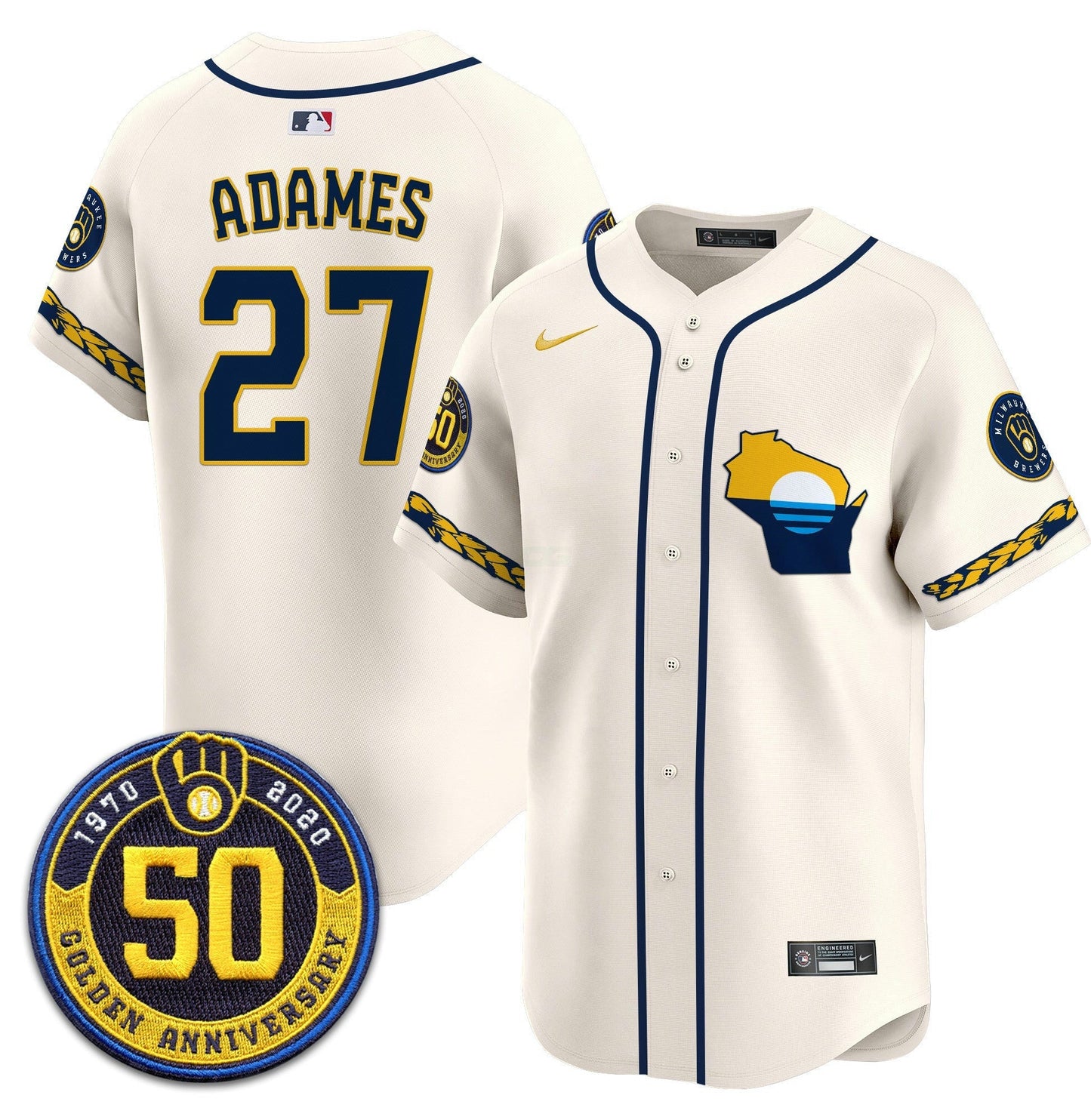 Camisa MLB Men’s Milwaukee Golden 50th Anniversary Patch Vapor Premier Limited Jersey