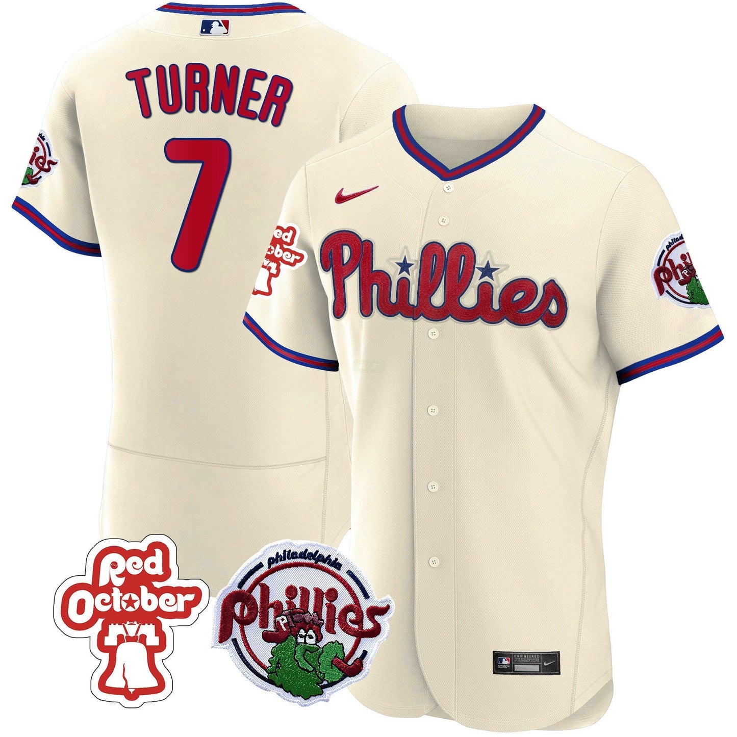 Camisa MLB Men’s Philadelphia Red October Patch Flex Base Jersey