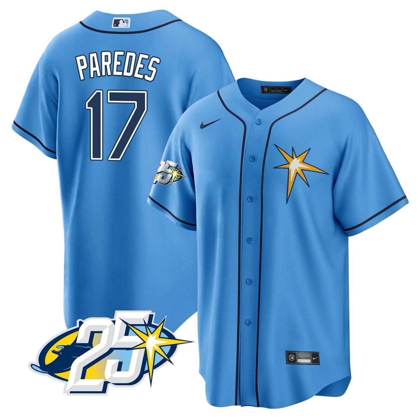 Camisa MLB Men’s Tampa Bay 25th Anniversary Patch Cool Base V2 Jersey