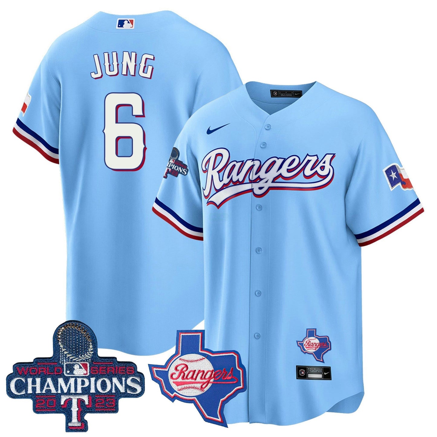 Camisa MLB Men’s Texas 2023 World Series Champions Cool Base Jersey V2