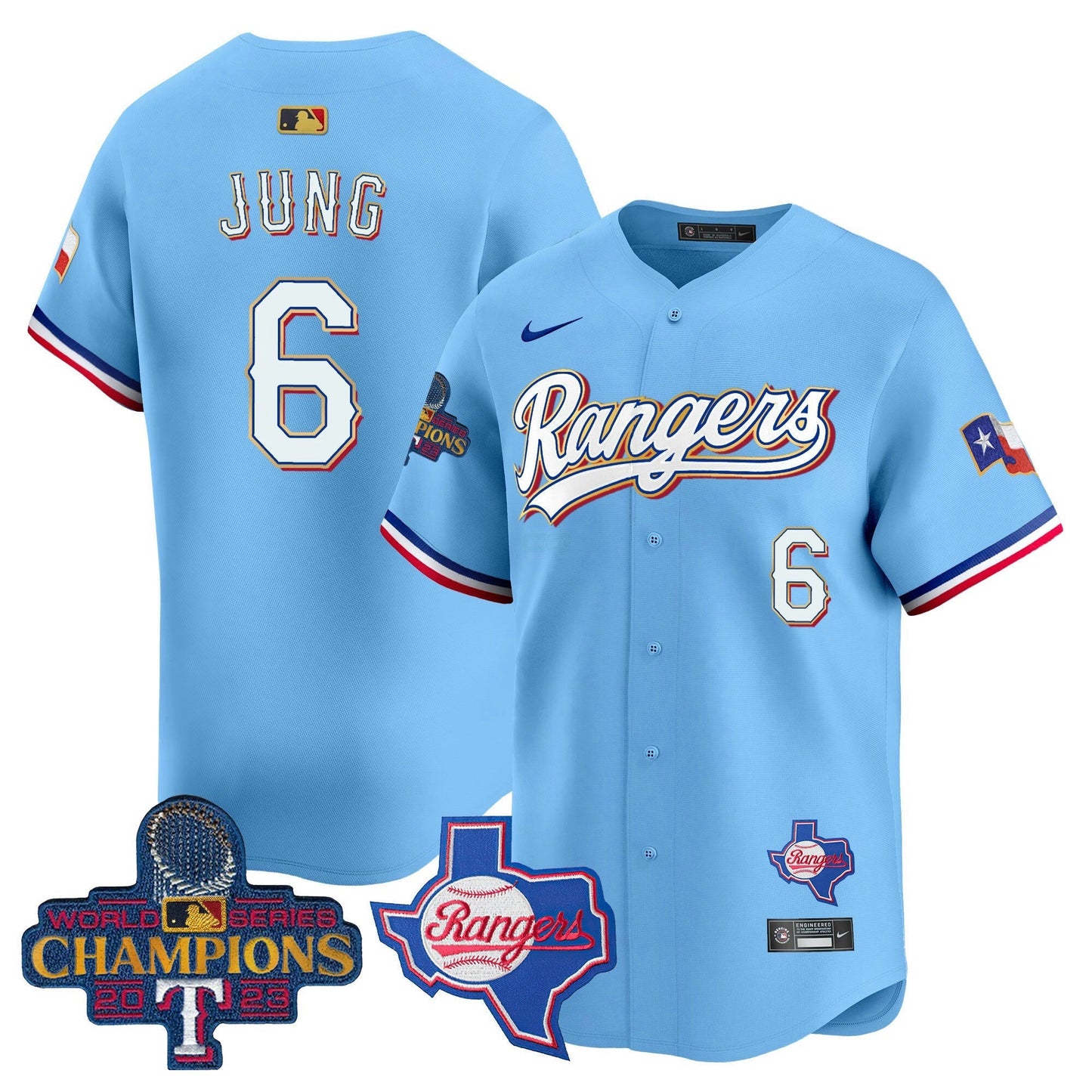 Camisa MLB Men’s Texas 2023 World Series Champions Dourada Trim Vapor Premier Limited Jersey V2