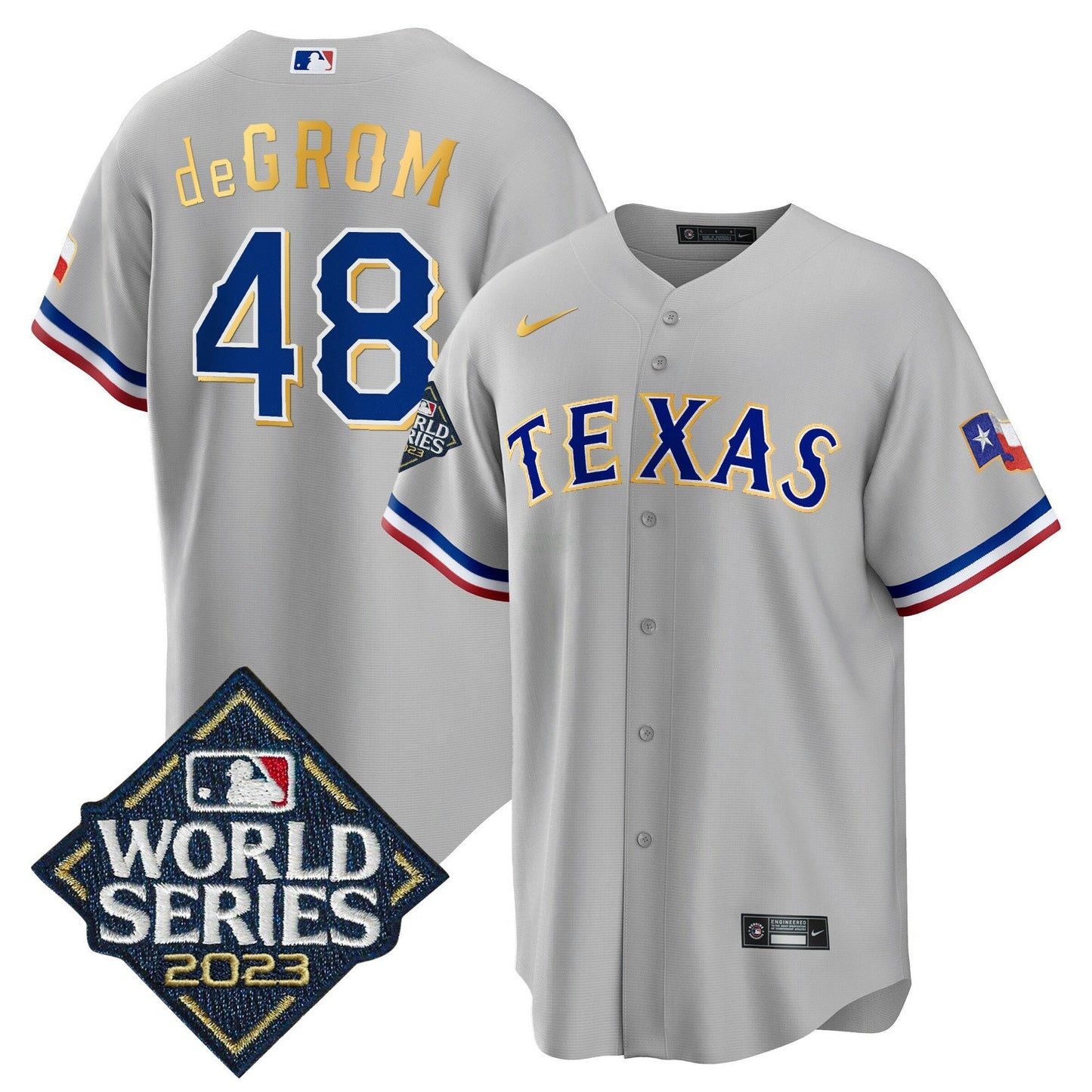 Camisa MLB Men’s Texas 2023 World Series Cool Base Dourada Trim Jersey