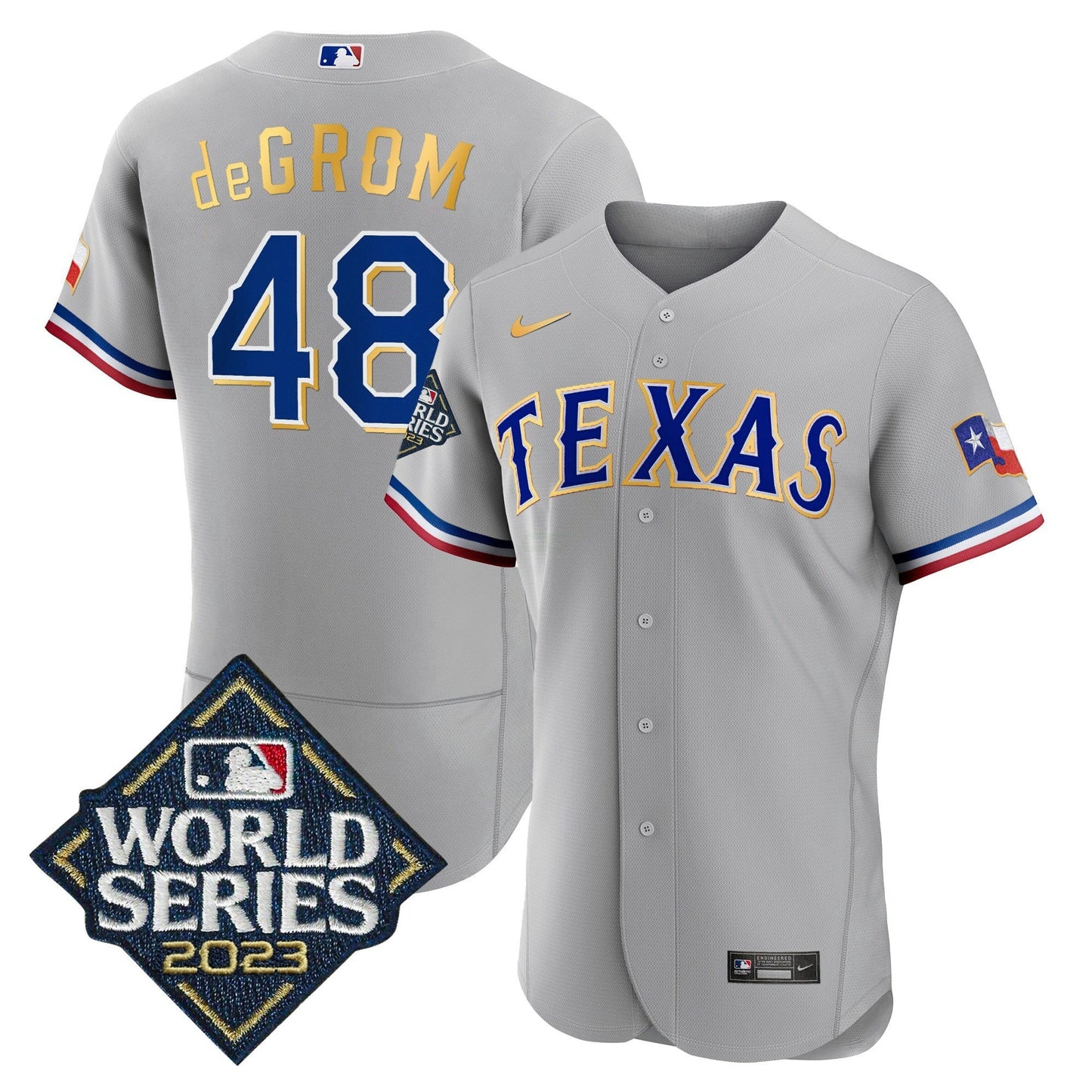 Camisa MLB Men’s Texas 2023 World Series Flex Base Dourada Trim Jersey