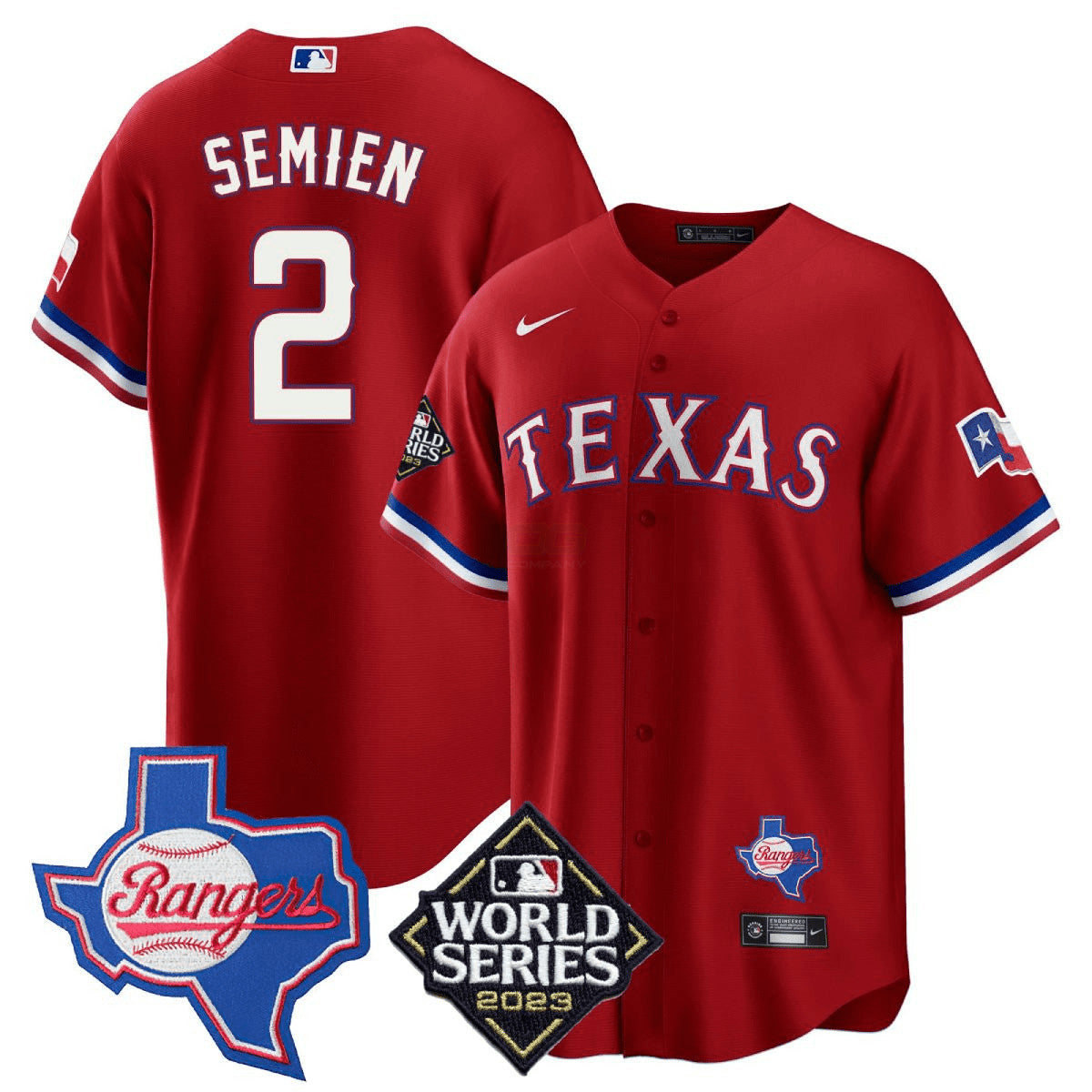 Camisa MLB Men’s Texas 2023 World Series & Texas State Patch Cool Base Dourada Jersey V2