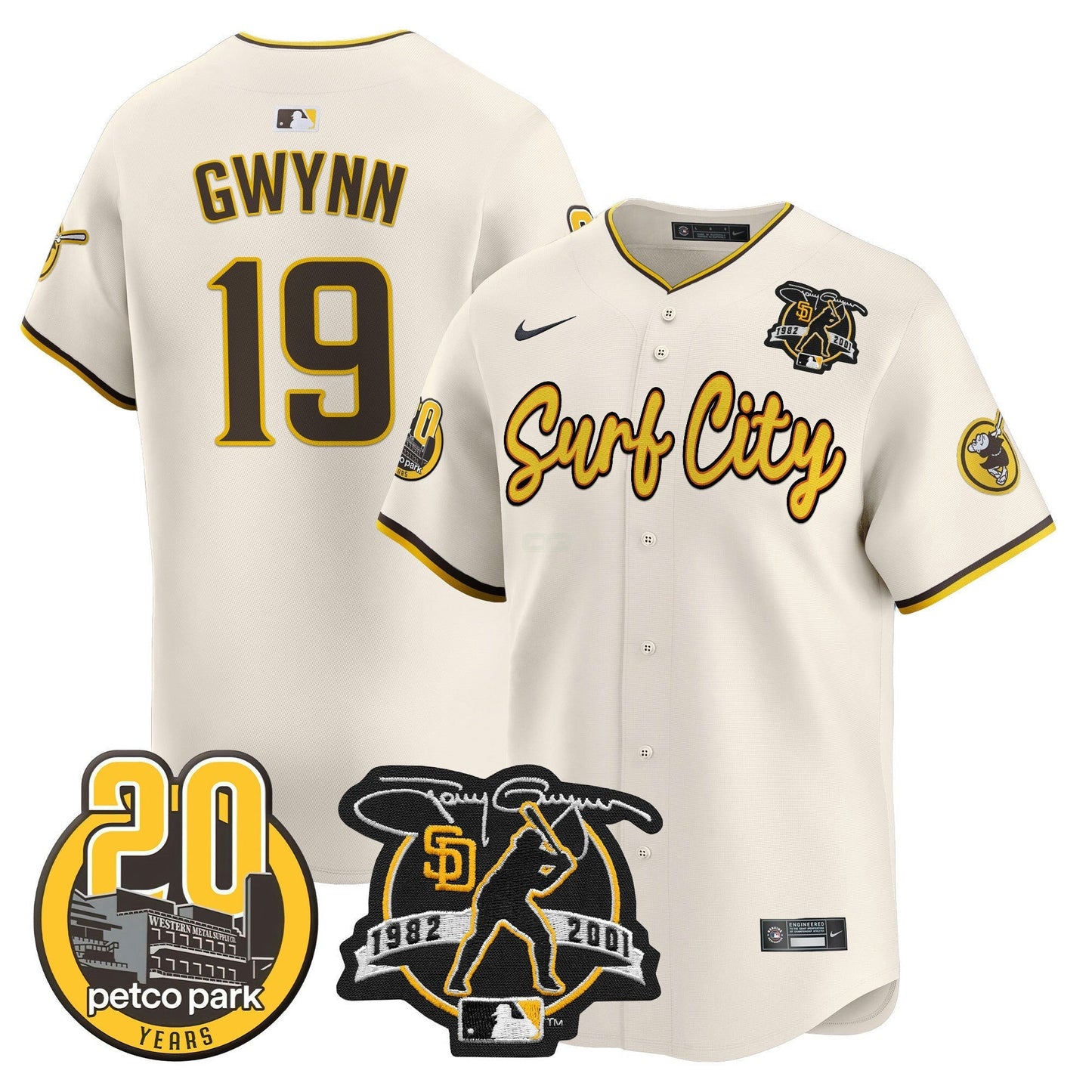 Camisa MLB Men’s Tony Gwynn & Petco Park 20th Patch Vapor Premier Limited Jersey V3
