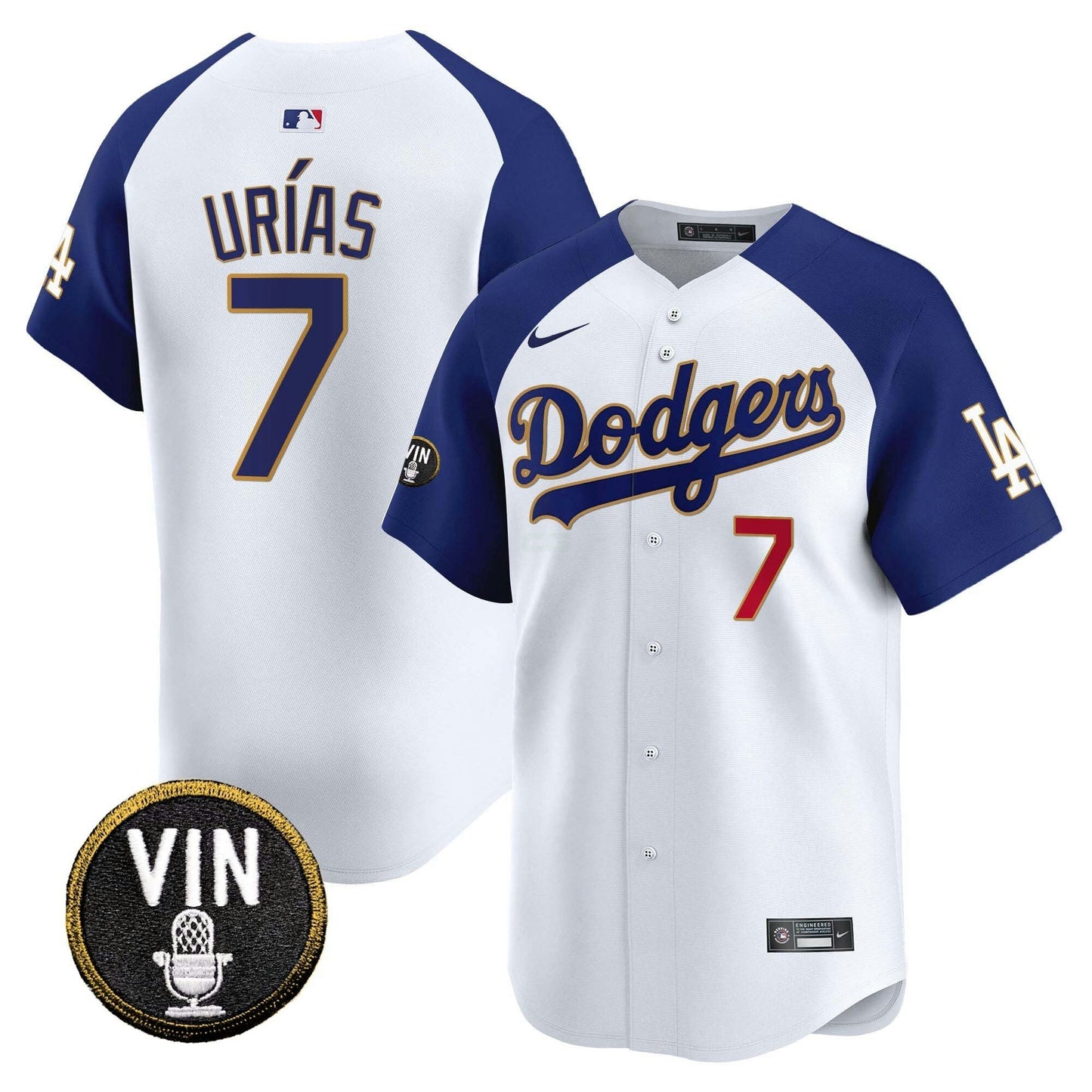 Camisa MLB Men’s Vin Scully Patch Dourada Trim Vapor Premier Limited Jersey