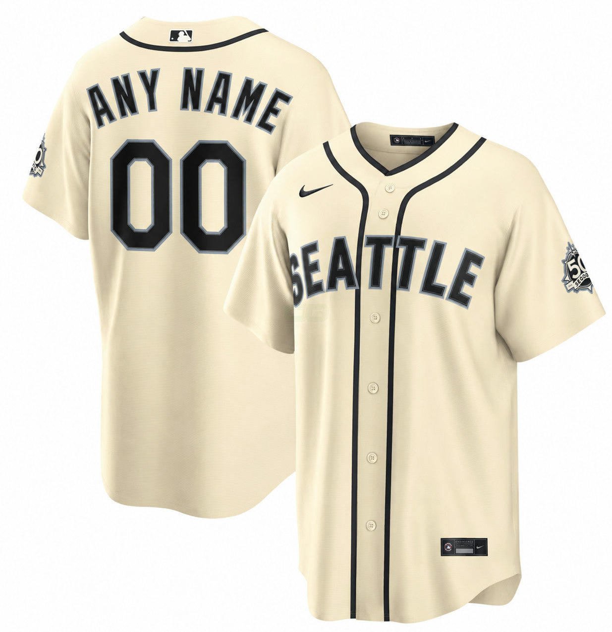 Camisa MLB Seattle Mariners Men's Custom Nike Cream Alternativa Stadium Jersey