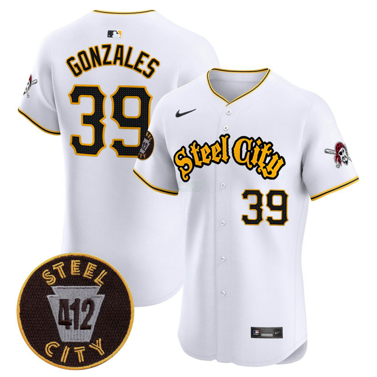 Camisa MLB Nick Gonzales Pittsburgh 412 Patch Branca Premier Limited Jersey
