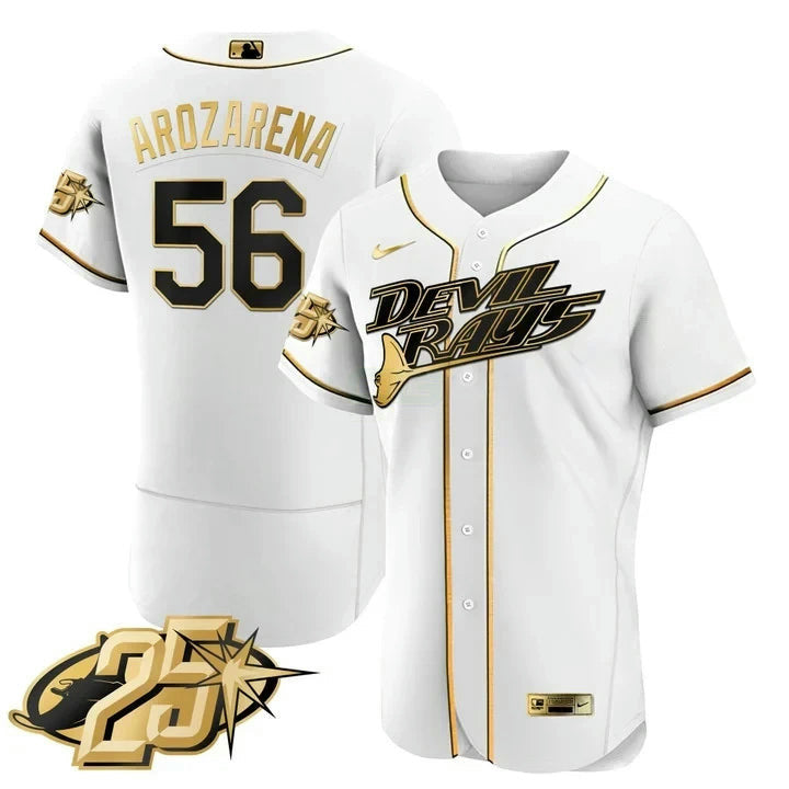 Camisa MLB Randy Arozarena Tampa Bay Branca Dourada Jersey