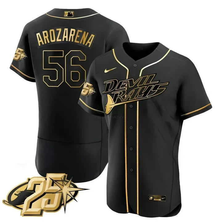 Camisa MLB Tampa Bay Randy Arozarena Preta Dourada Jersey