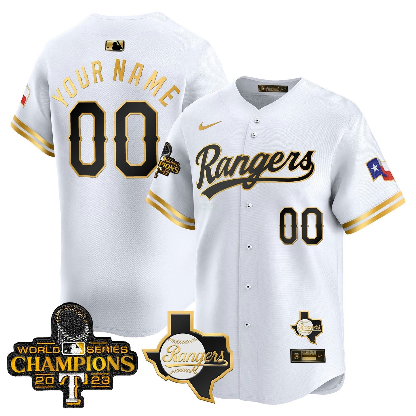 Camisa MLB Texas 2023 World Series Champions Dourada Trim Vapor Premier Limited Jersey V2