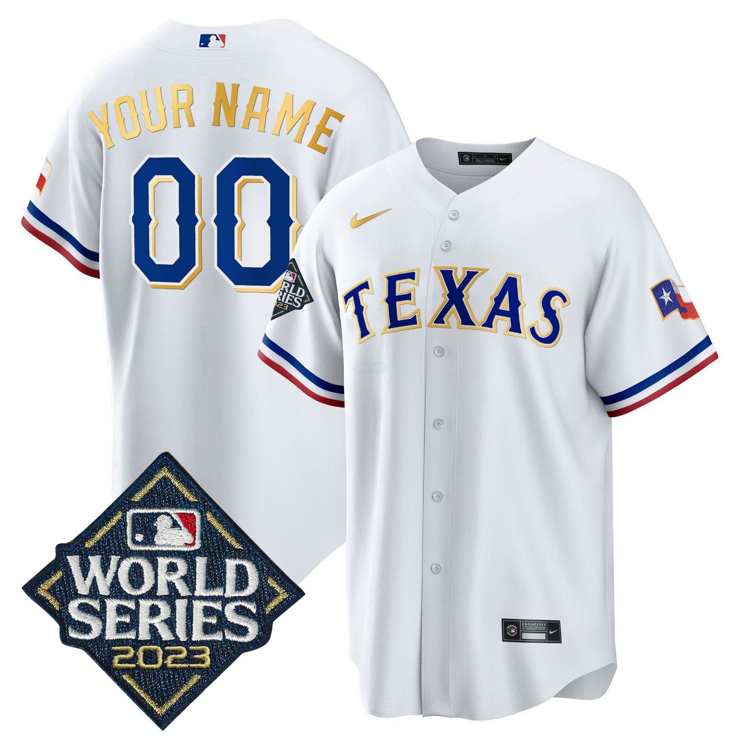 Camisa MLB Texas 2023 World Series Cool Base Dourada Trim Jersey