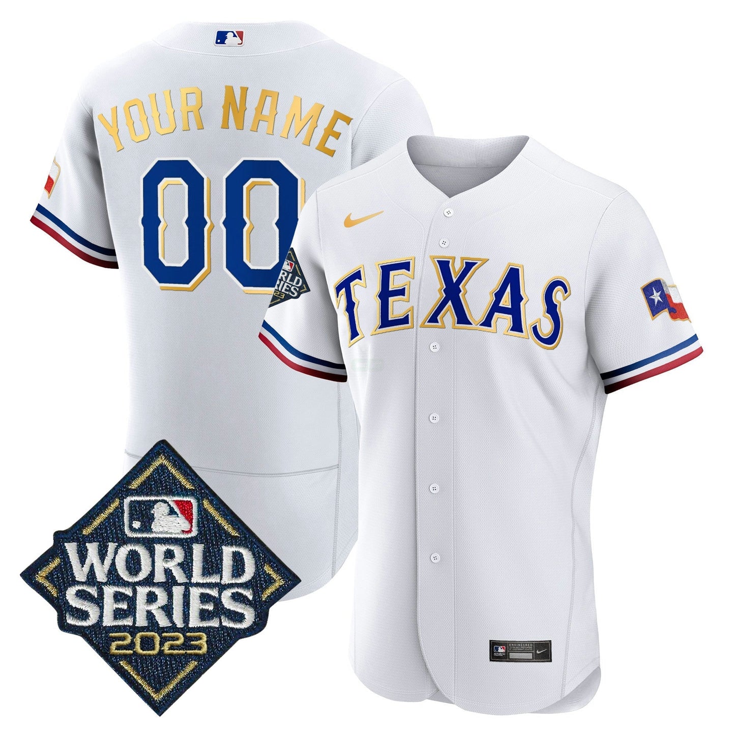 Camisa MLB Texas 2023 World Series Flex Base Dourada Trim Jersey