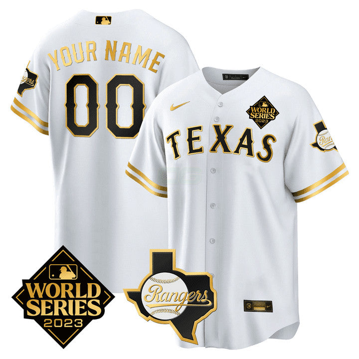 Camisa MLB Texas 2023 World Series & Texas State Patch Dourada Jersey