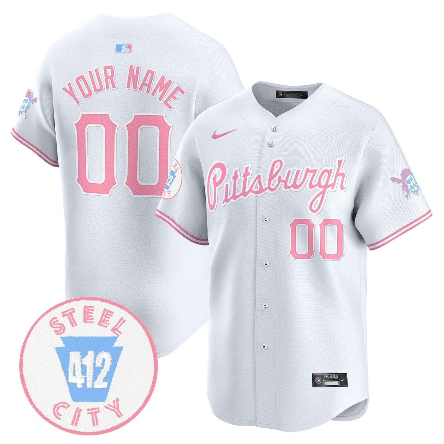 Camisa MLB Unisex Pittsburgh Bubblegum Pink Vapor Premier Limited Jersey - Personalizada
