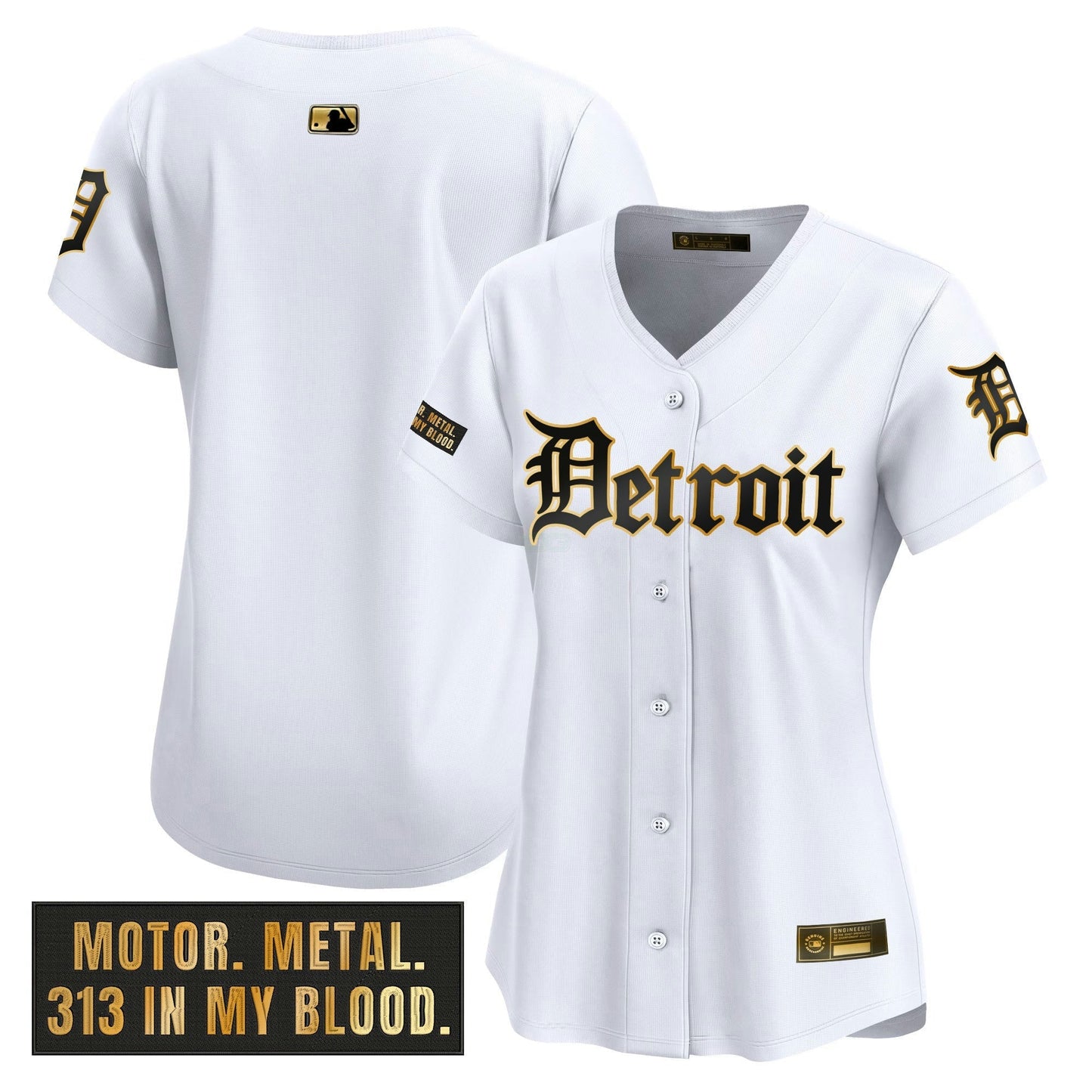 Camisa MLB Women’s Detroit ‘Motor Gothic Edition’ Dourada Vapor Premier Limited Jersey