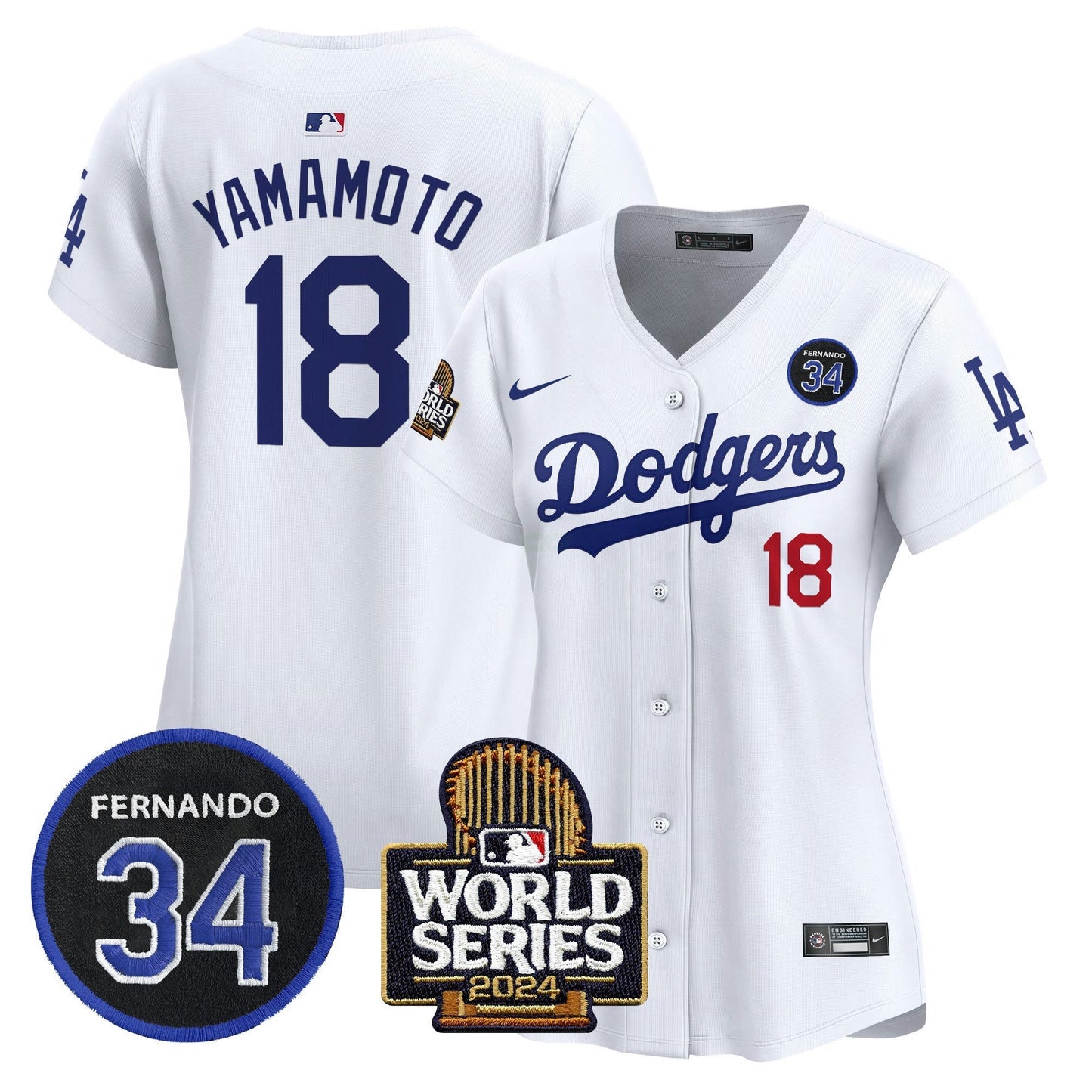 Camisa MLB Women’s Fernando Valenzuela & 2024 World Series Patch Vapor Premier Limited Jersey V2