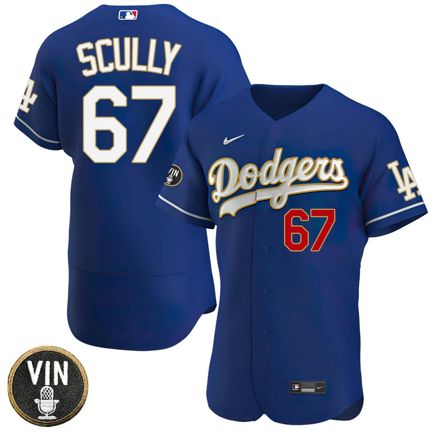 Camisa MLB Women’s Los Angeles Vin Scully Patch Dourada Trim Jersey